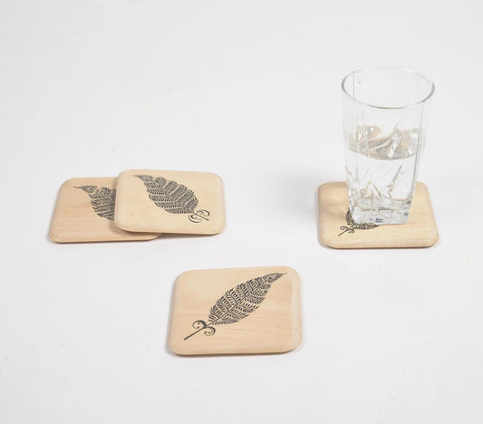 Hand Printed Ethnic Feather Wooden Coasters (set of 4) - GAAIA