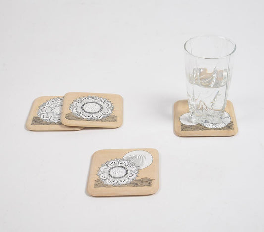 Hand Printed Ethnic Floral Wooden Coasters (set of 4) - GAAIA