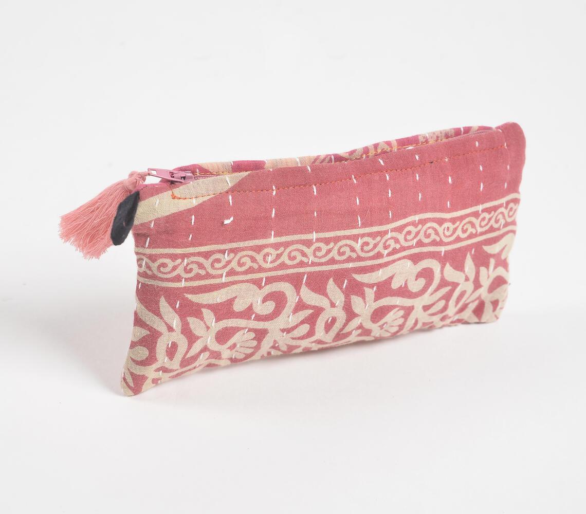 Hand Stitched Upcycled Fabric Pink Pouch - GAAIA