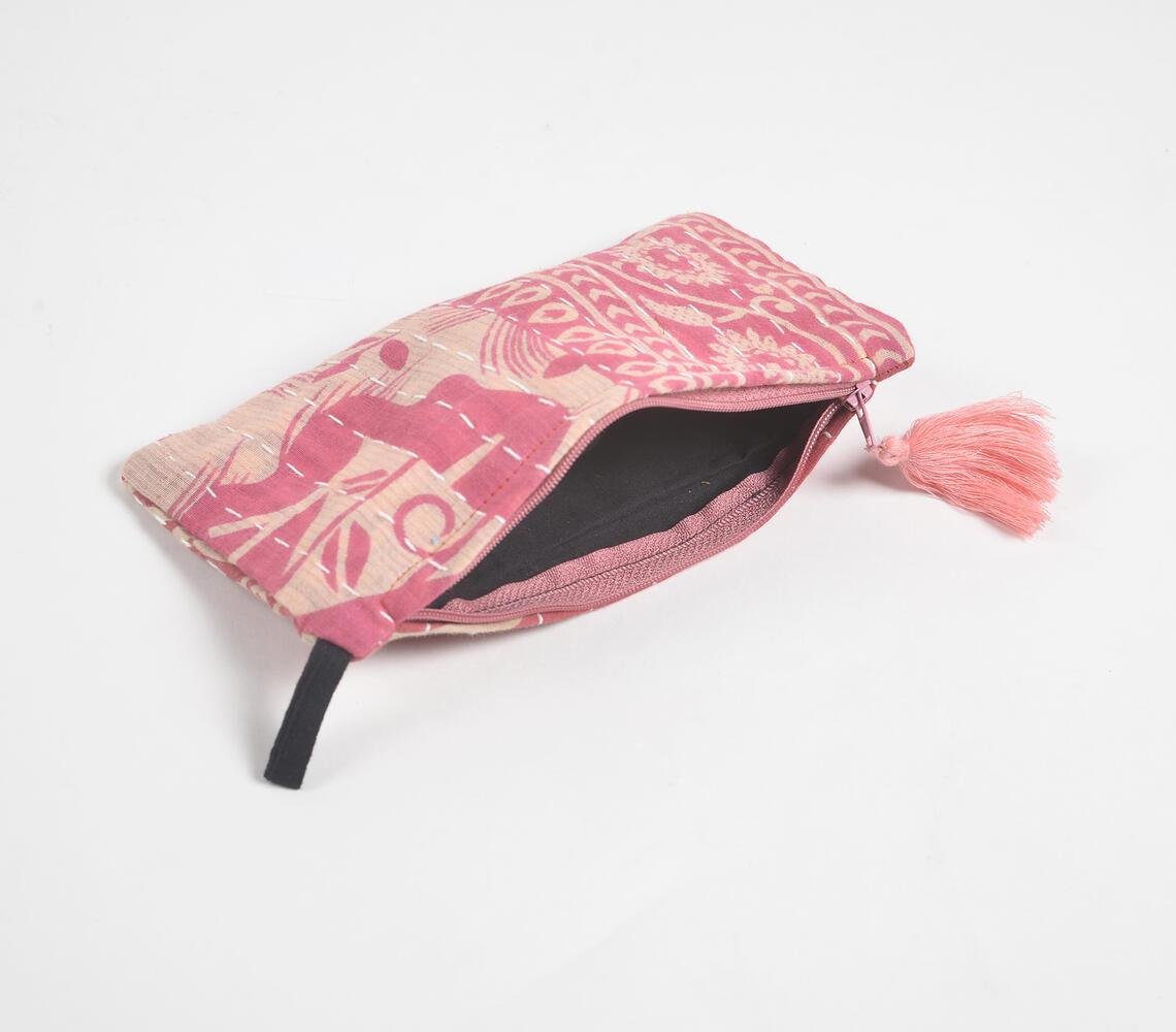 Hand Stitched Upcycled Fabric Pink Pouch - GAAIA