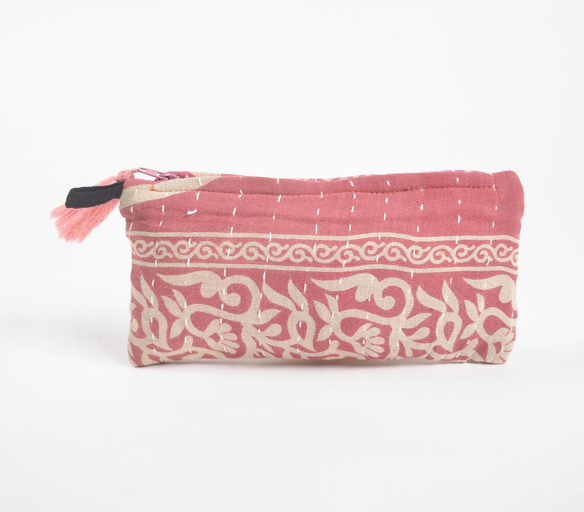 Hand Stitched Upcycled Fabric Pink Pouch - GAAIA