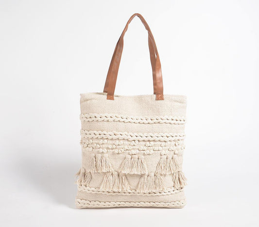 Hand Tufted & Tassled Cotton Tote Bag - GAAIA