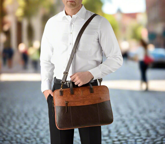 Handcrafted leatherette brown laptop bag - GAAIA