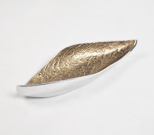 Handmade Golden Boat-Shaped Textured Serving Platter - GAAIA