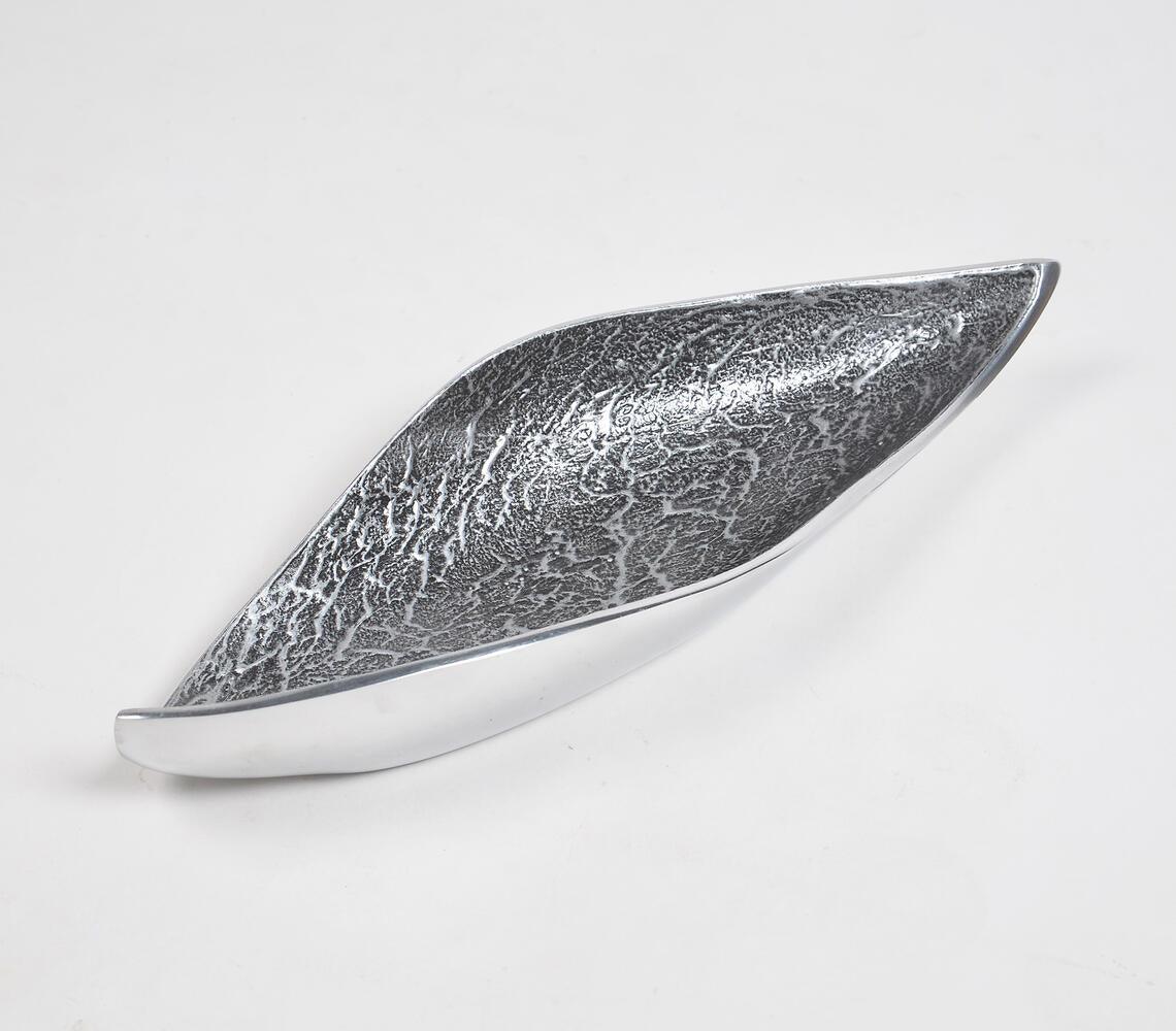 Handmade Grey Boat-Shaped Textured Serving Platter - GAAIA