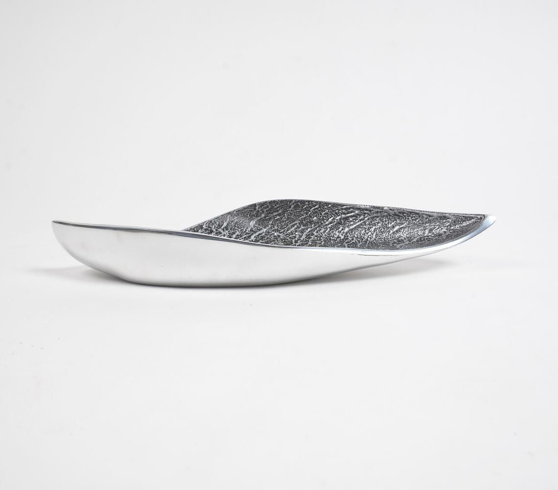 Handmade Grey Boat-Shaped Textured Serving Platter - GAAIA