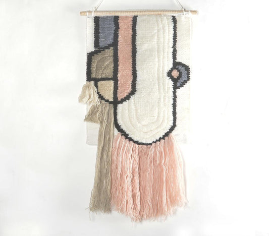 Handwoven Abstract Pastel Fringed Wall Hanging - GAAIA