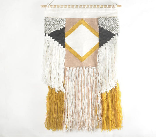 Handwoven & Diamond Tufted Layered Fringed Wall Hanging - GAAIA