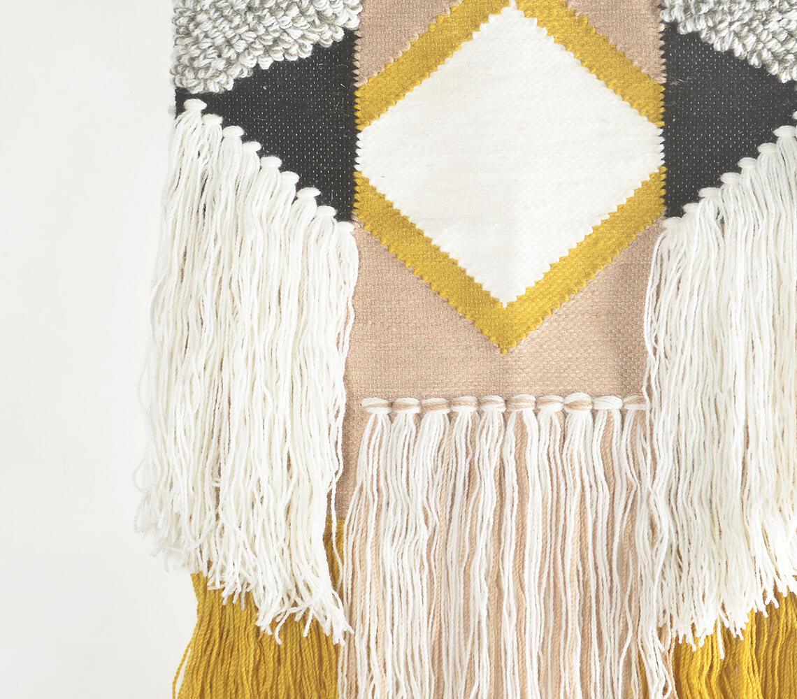 Handwoven & Diamond Tufted Layered Fringed Wall Hanging - GAAIA