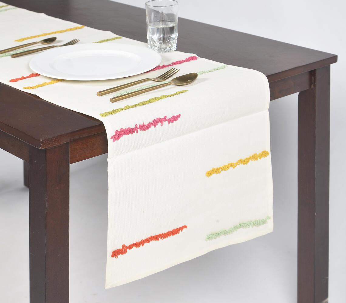 Handwoven & Embroidered Broken Stripes Cotton Table Runner - GAAIA