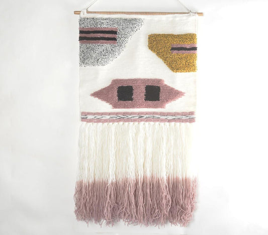 Handwoven & Tufted Abstract Fringed Wall Hanging Q5 - GAAIA