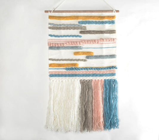 Handwoven & Tufted Broken Lines Fringed Wall Hanging - GAAIA