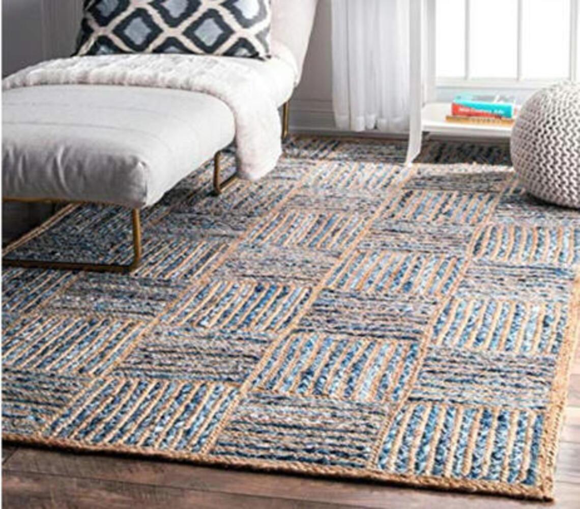 Handwoven cotton & jute patterned rug - GAAIA