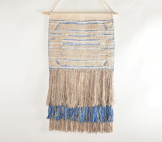 Handwoven cotton fringed cobalt wall hanging - GAAIA