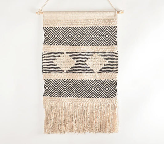 Handwoven Cotton Geometric Fringed Wall Hanging - GAAIA