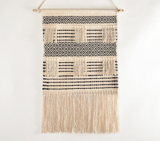 Handwoven Cotton Geometric Fringed Wall Hanging - GAAIA