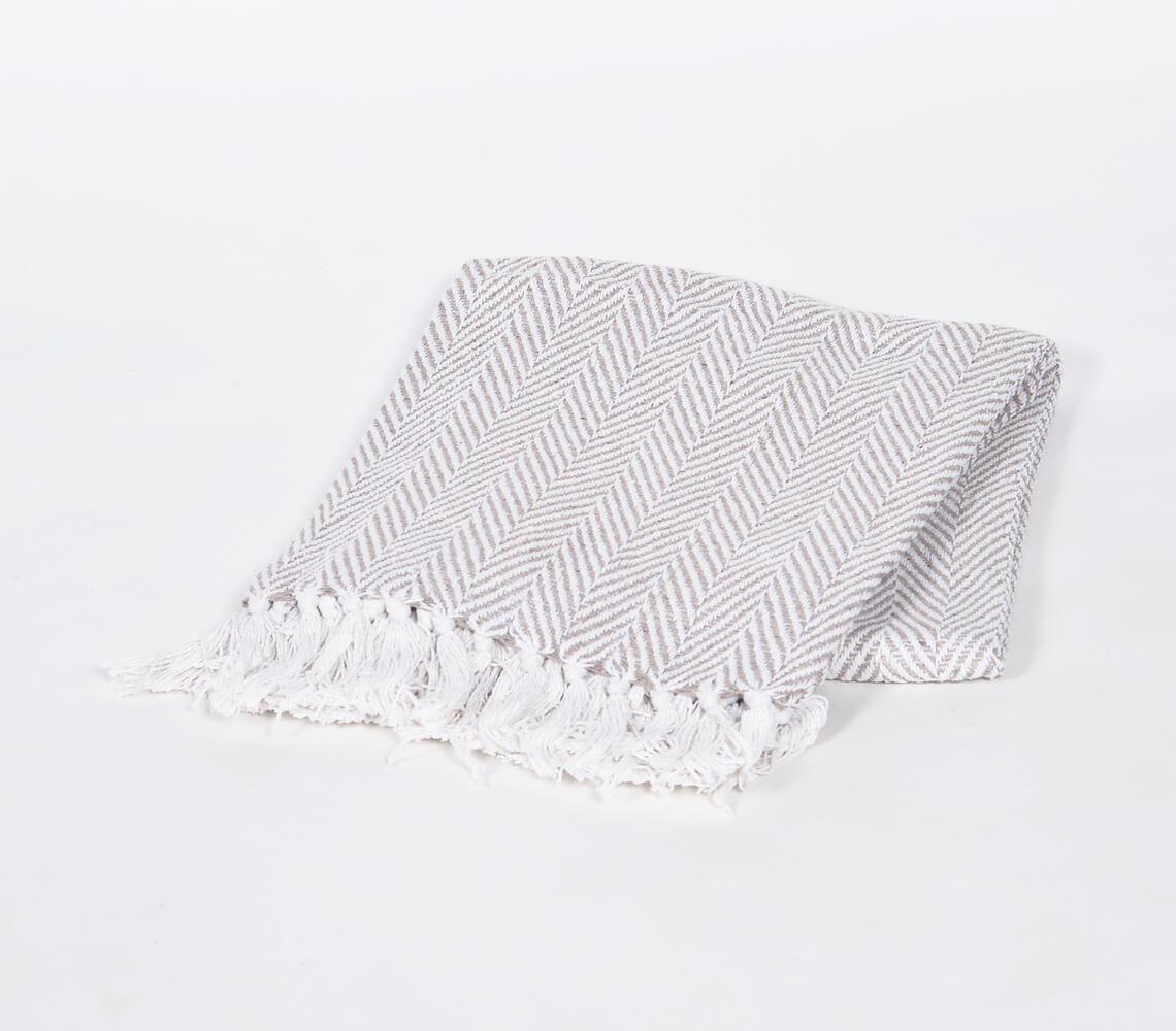 Handwoven Cotton Grey Chevron Tasseled Throw - GAAIA