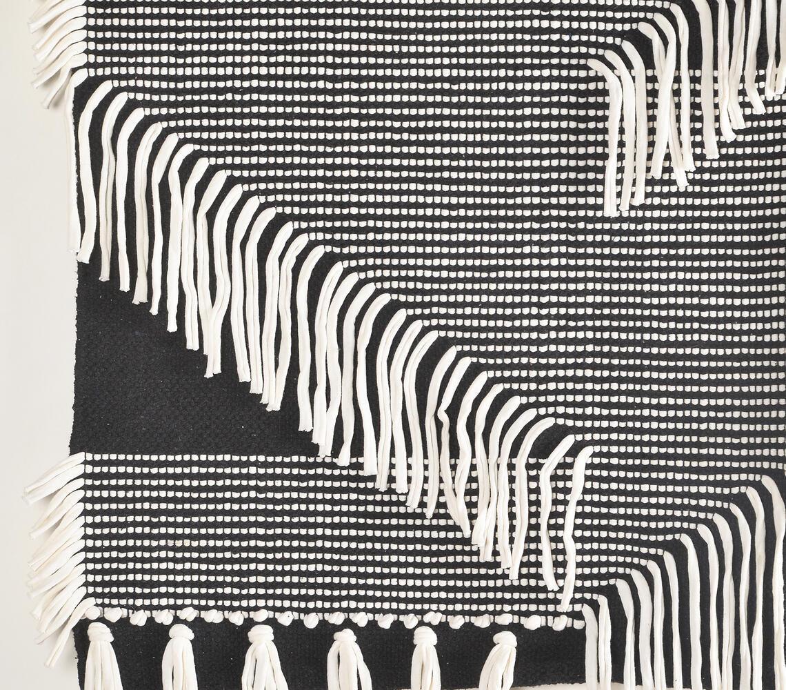 Handwoven Cotton Monochrome Fringed Wall Hanging - GAAIA