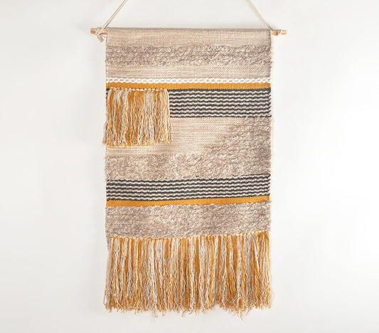 Handwoven Cotton Multicolor Fringed Wall Hanging - GAAIA