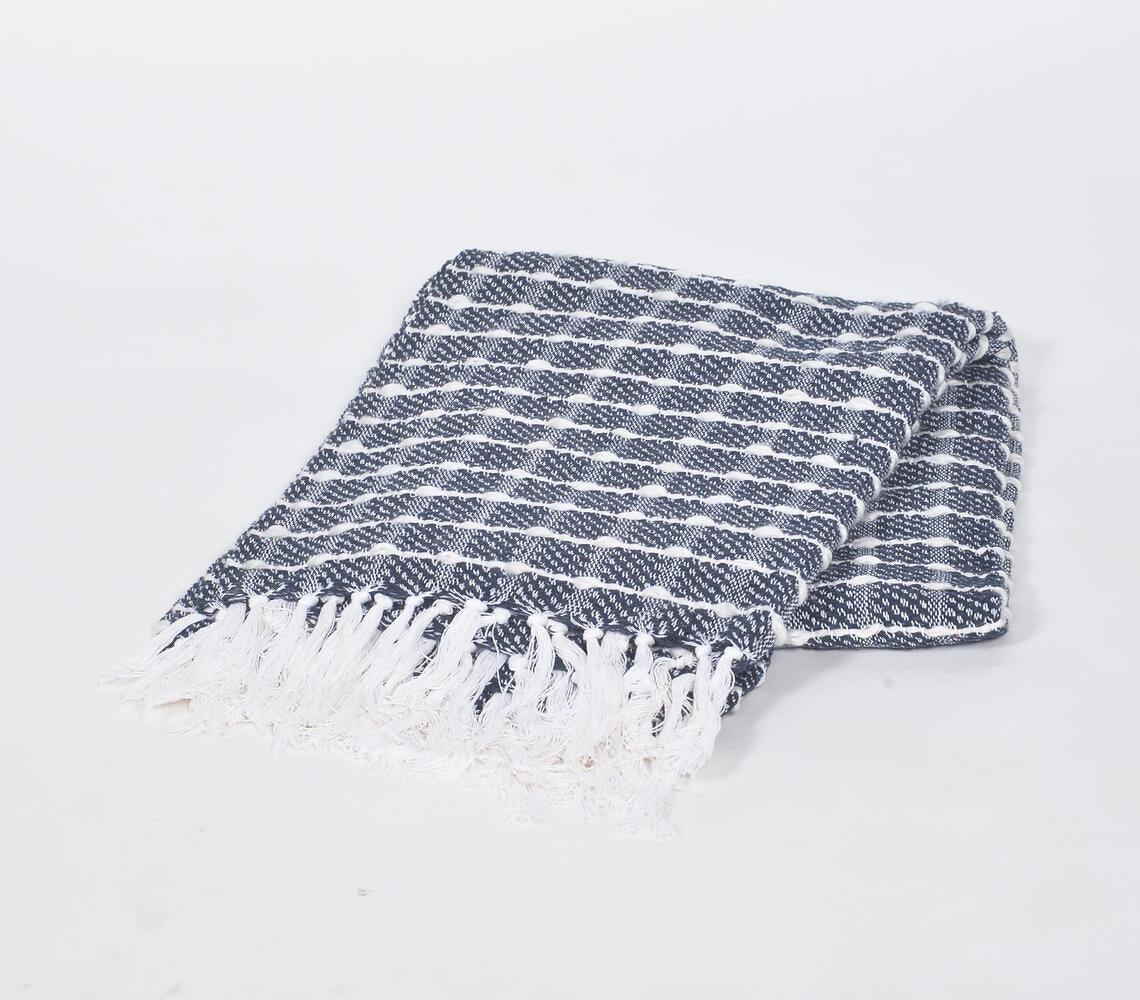 Handwoven Cotton Textured Checked Tasseled Throw - GAAIA