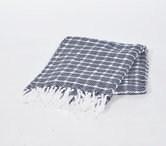 Handwoven Cotton Textured Checked Tasseled Throw - GAAIA