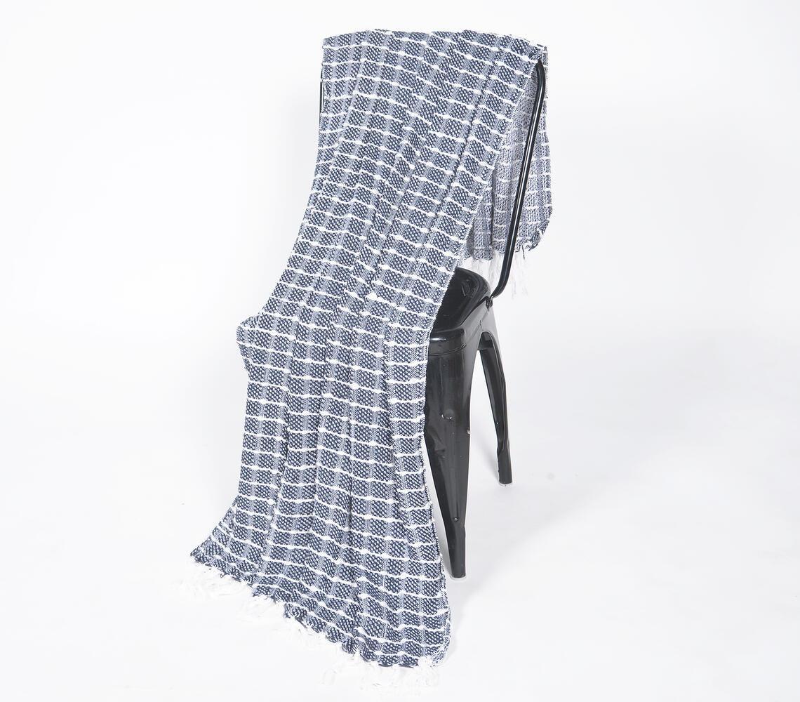 Handwoven Cotton Textured Checked Tasseled Throw - GAAIA