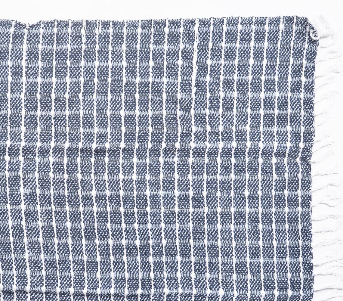 Handwoven Cotton Textured Checked Tasseled Throw - GAAIA