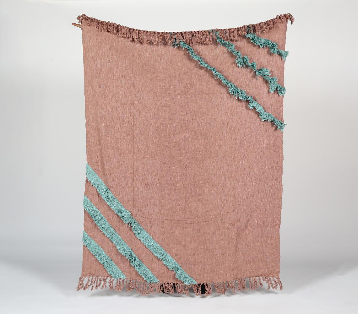 Handwoven Dusty Pink Throw with Teal Accents - GAAIA