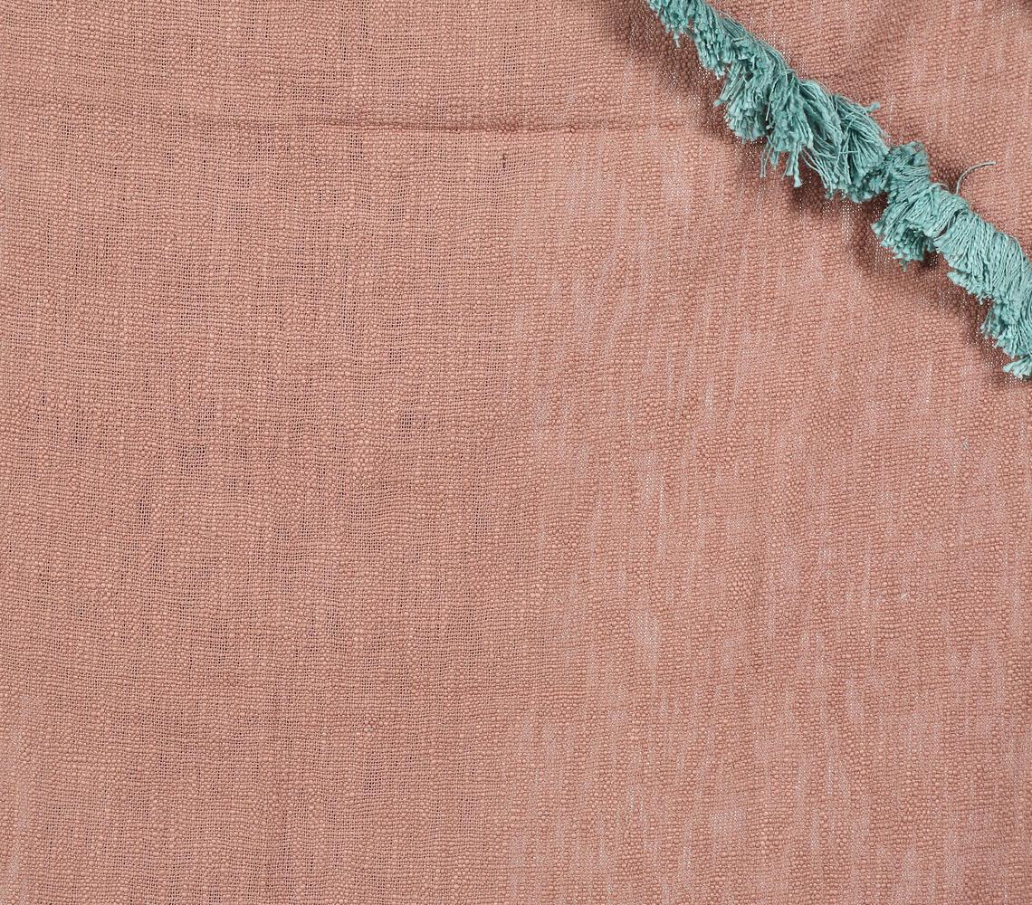 Handwoven Dusty Pink Throw with Teal Accents - GAAIA