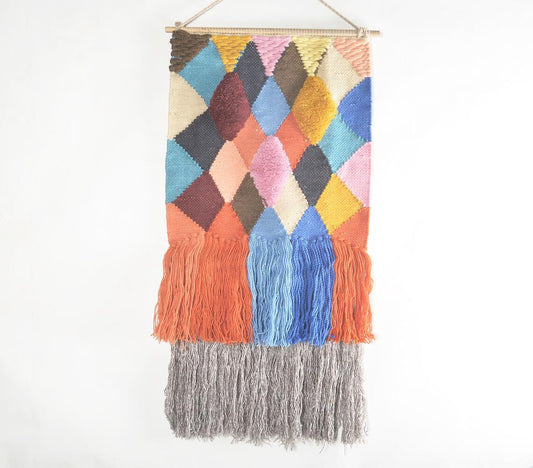 Handwoven Geometric Fringed Wall Hanging - GAAIA