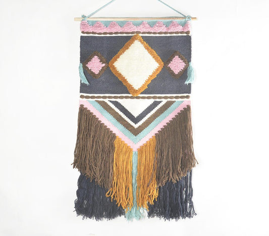 Handwoven Geometric Fringed Wall Hanging Q1 - GAAIA