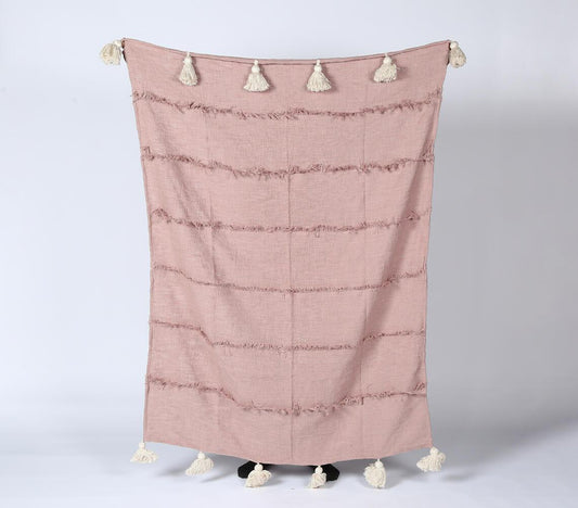 Handwoven Pastel Pink Tasseled Throw - GAAIA