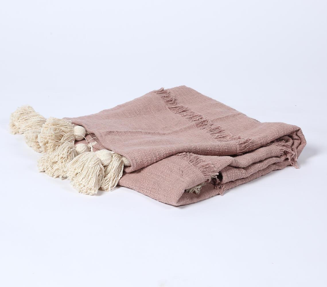 Handwoven Pastel Pink Tasseled Throw - GAAIA