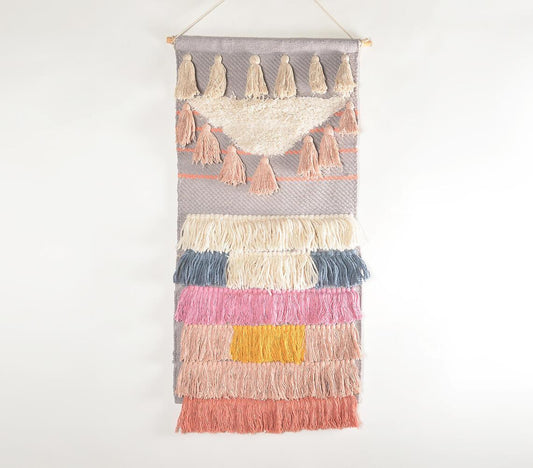 Handwoven wool & cotton pastel pop wall hanging - GAAIA