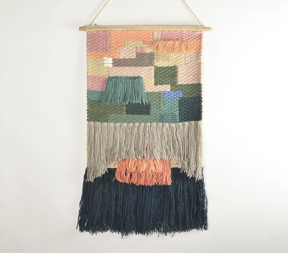 Handwoven Woolen Wall Hanging with Fringed Tassels - GAAIA