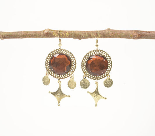 Hazel Stone & Metallic Star Dangle Earrings - GAAIA