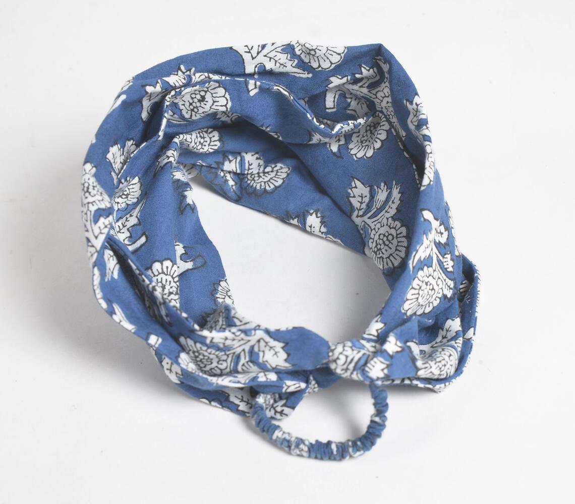 Indigo Floral Block Printed Hairband - GAAIA