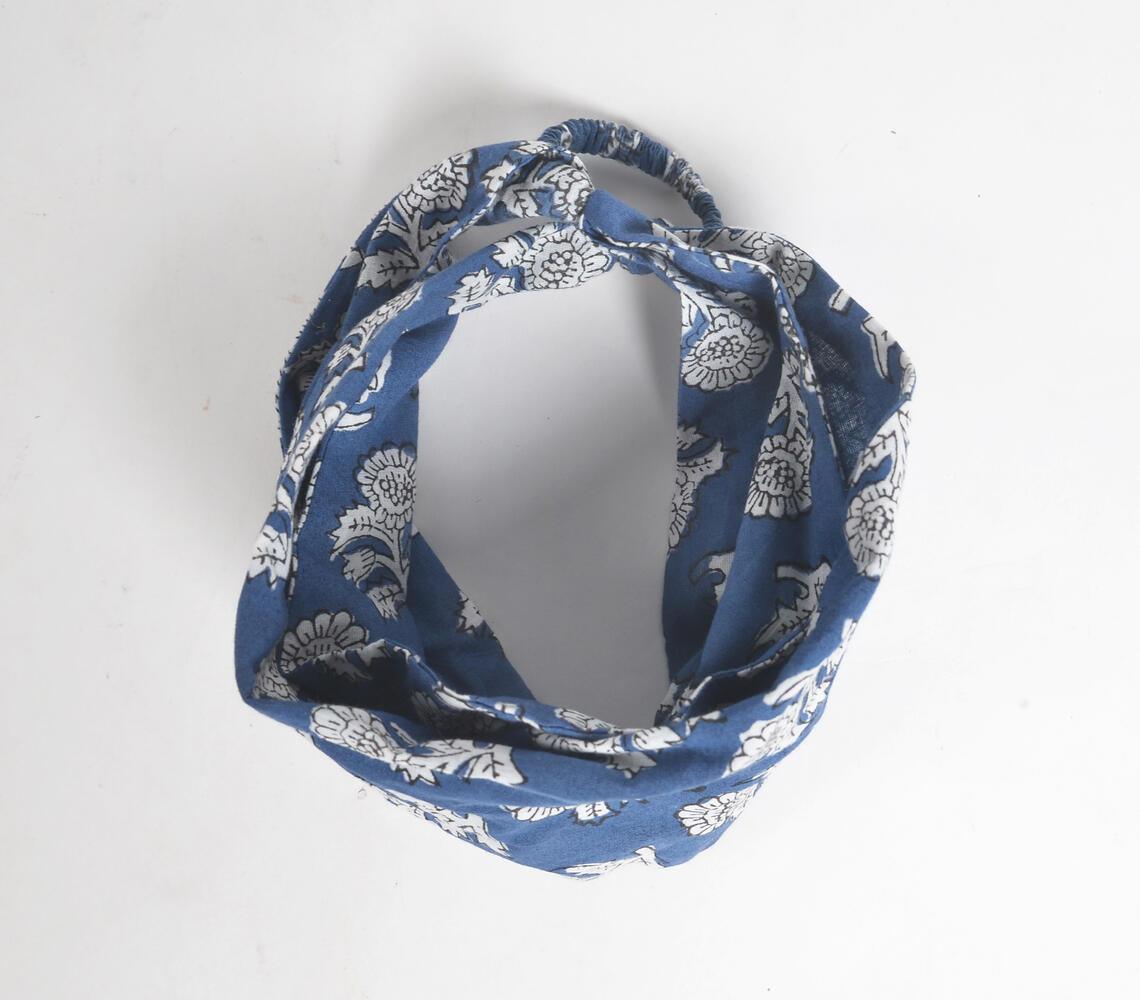 Indigo Floral Block Printed Hairband - GAAIA