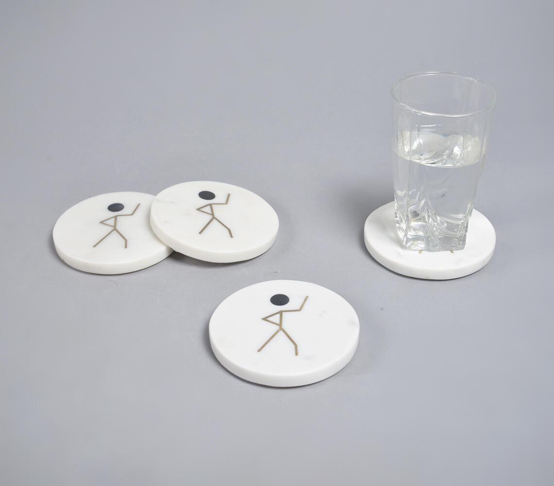 Inlaid Stick Figure Marble Coasters (Set of 4) - GAAIA