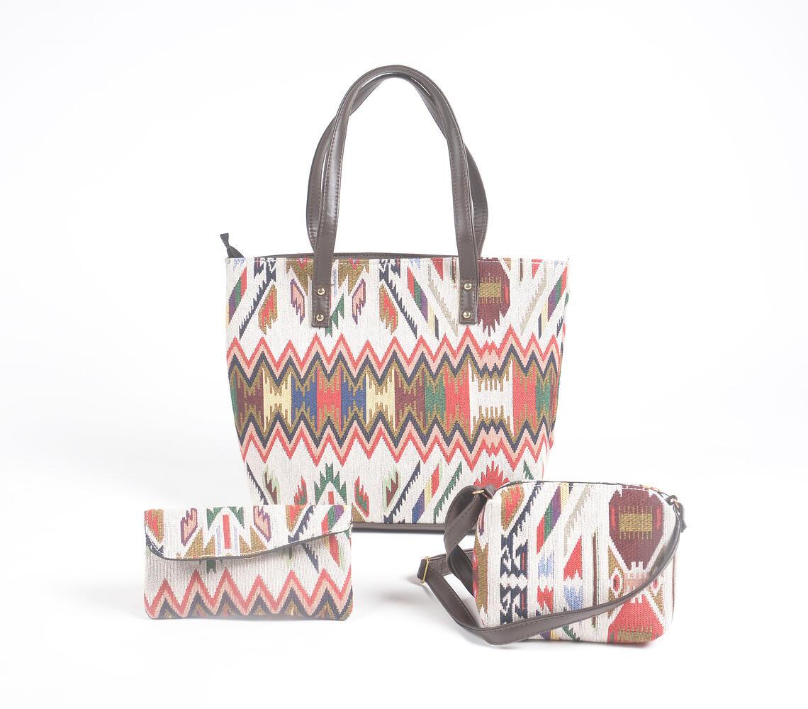 Jacquard weave tote, sling & wallet set - GAAIA