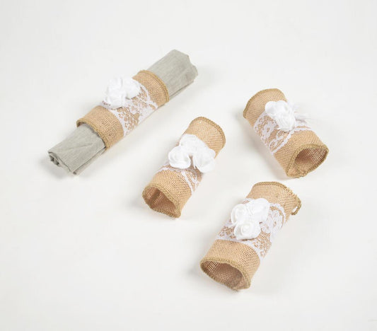 Jute & Floral Lace Napkin rings (set of 4) - GAAIA