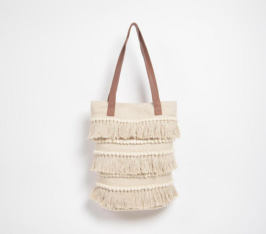 Layered Fringe Tasseled Cotton Tote Bag - GAAIA