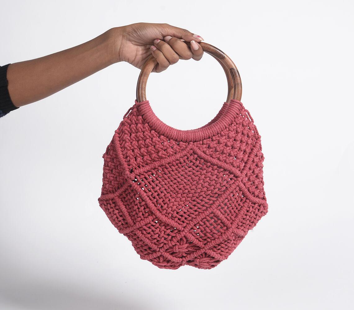 Macrame Red Handbag with Wooden handles - GAAIA