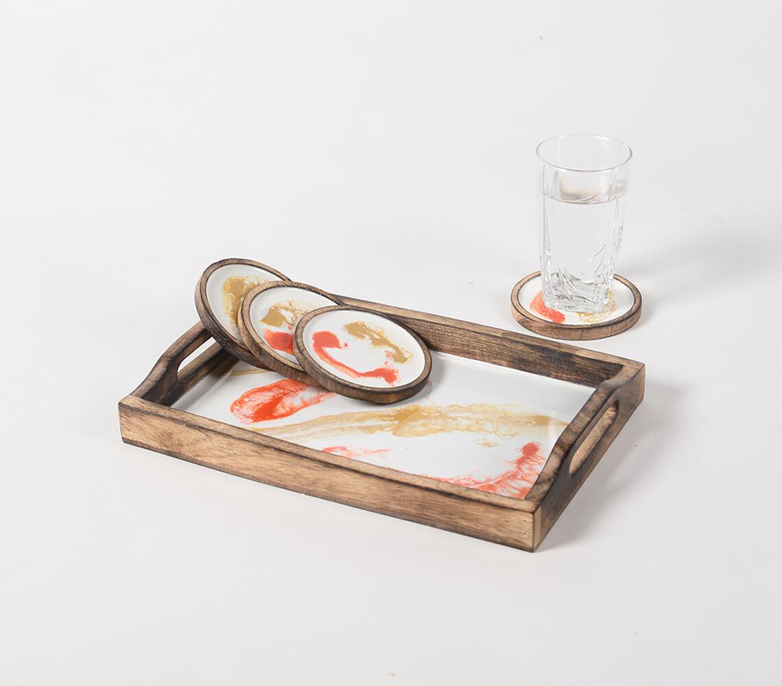 Mango Wood Set of Tray & 4 coasters - GAAIA