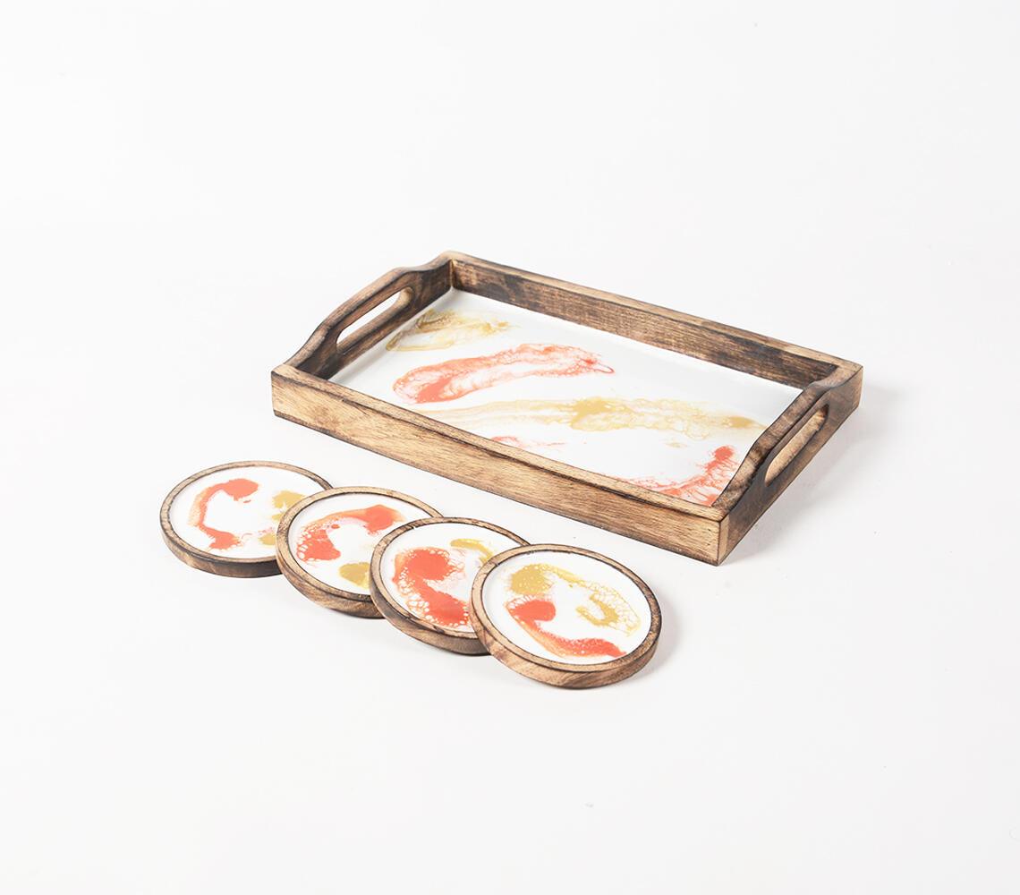 Mango Wood Set of Tray & 4 coasters - GAAIA