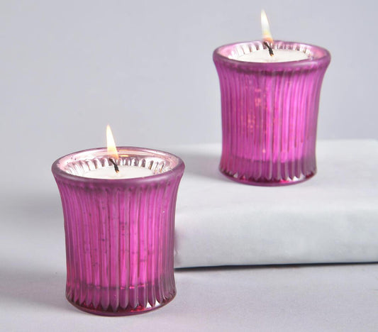 Mauve Tinted & Ribbed Glass Votives (set of 2) - GAAIA