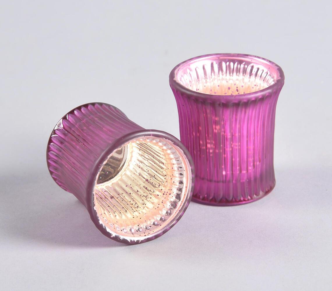 Mauve Tinted & Ribbed Glass Votives (set of 2) - GAAIA