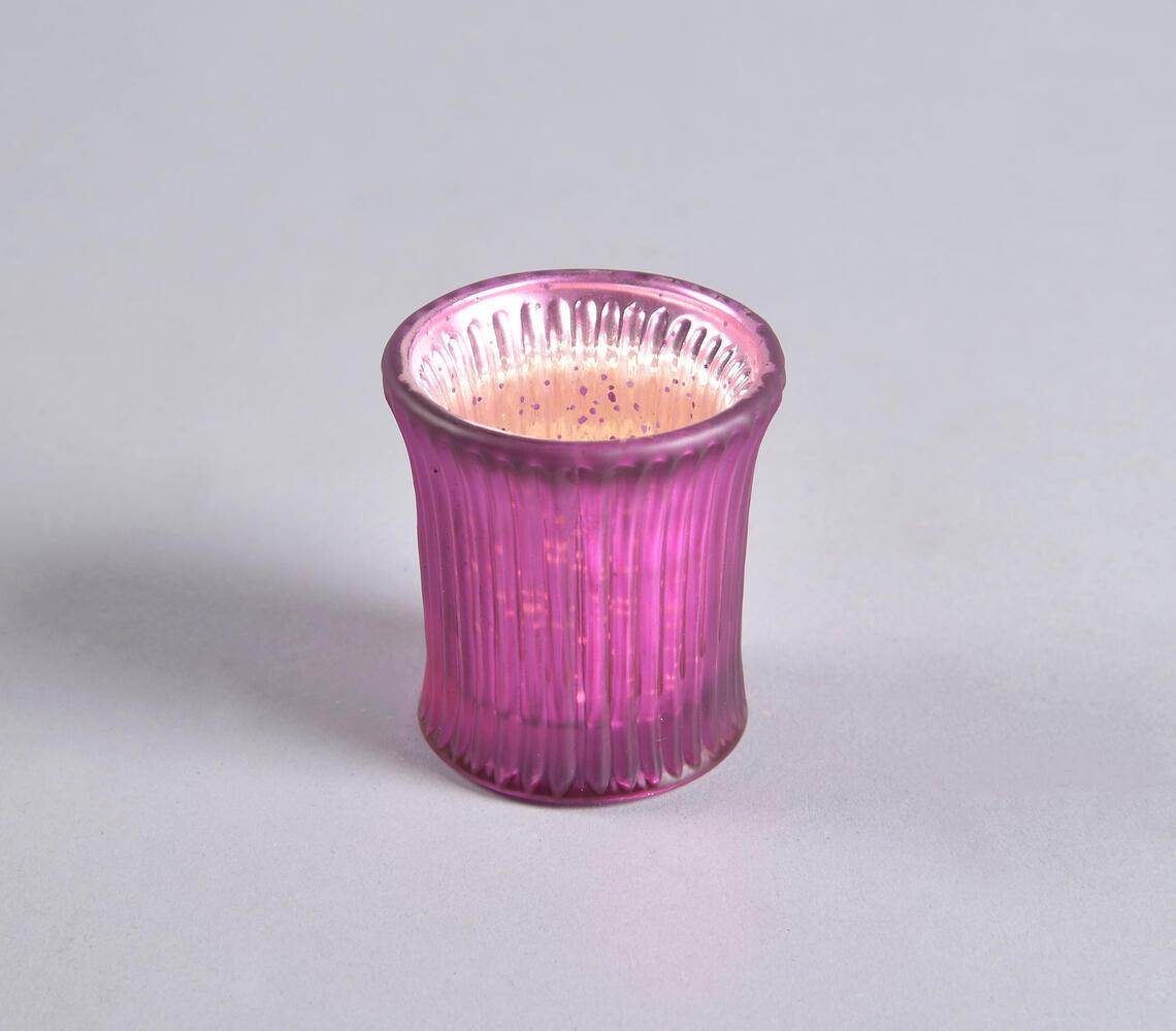 Mauve Tinted & Ribbed Glass Votives (set of 2) - GAAIA