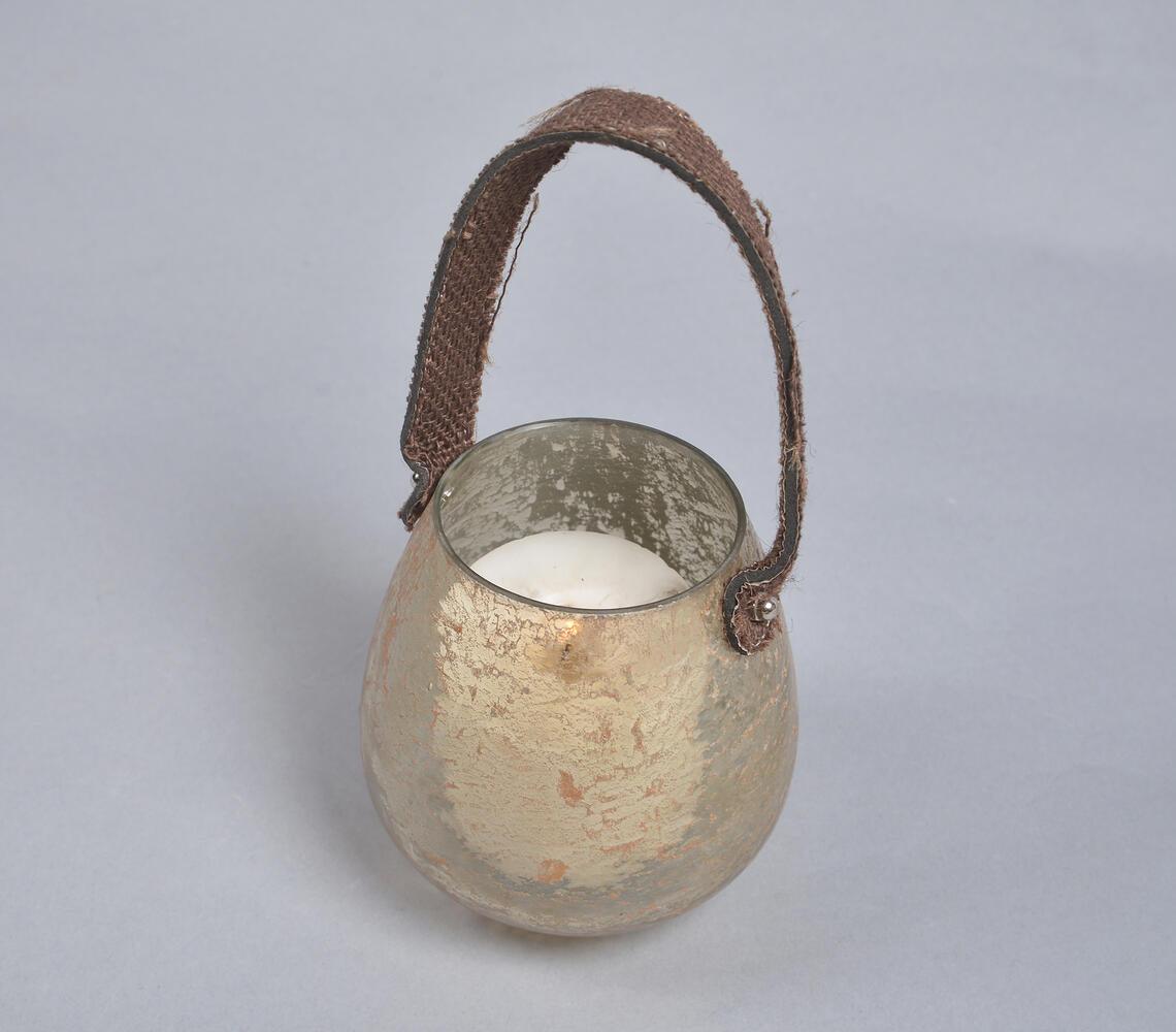 Mercury Glass Votive with Leather Handle - GAAIA