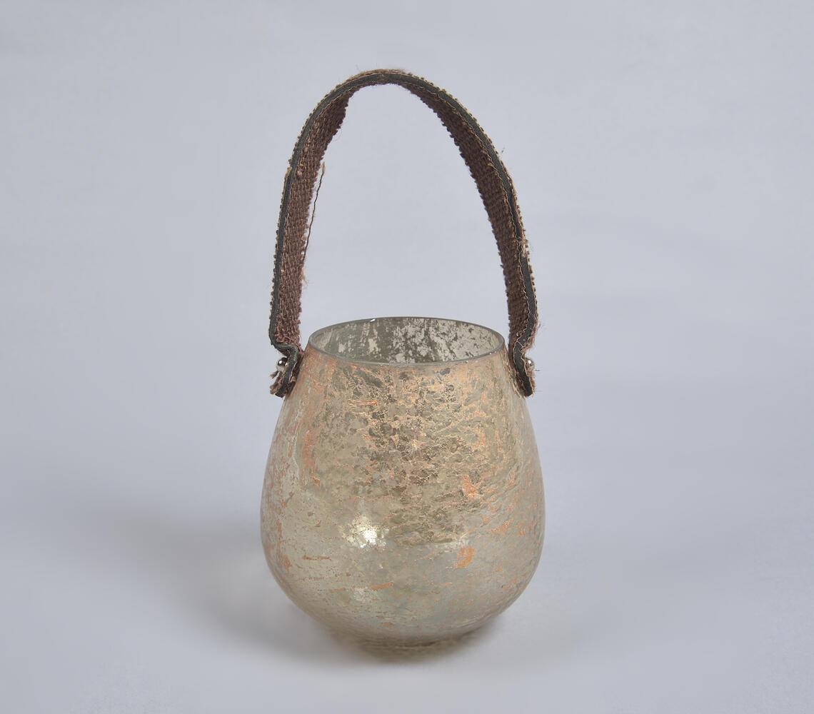 Mercury Glass Votive with Leather Handle - GAAIA